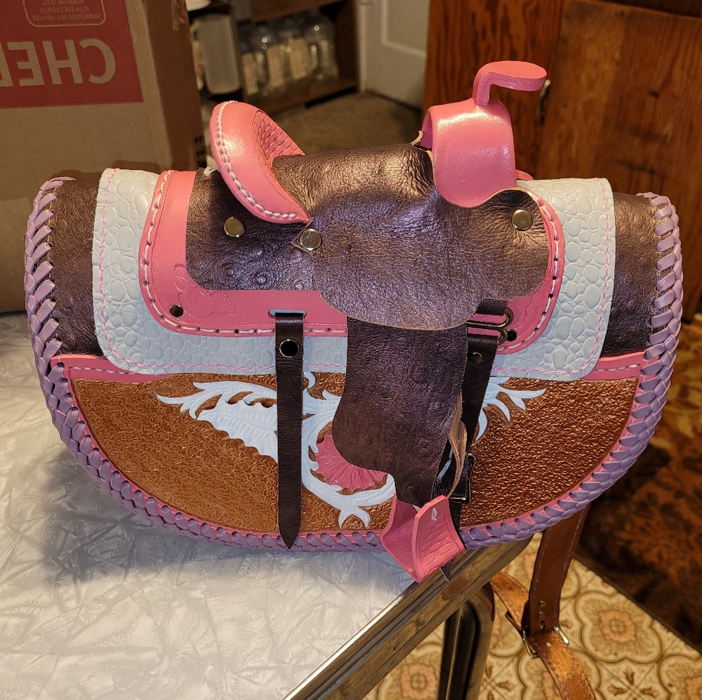 100% Cow & Ostrich Hide Saddle Purse